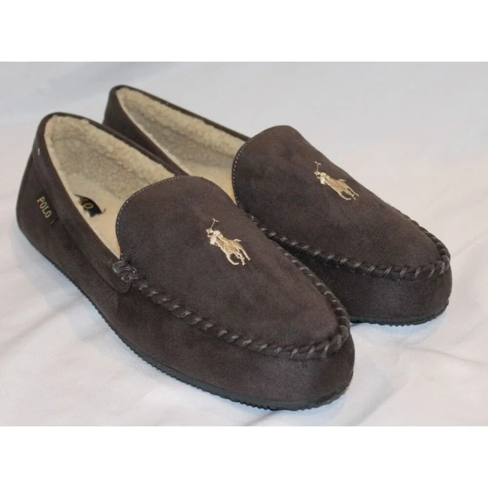 NIB Polo Ralph Lauren Men's Suede‎ Moccasin Slippers BROWN